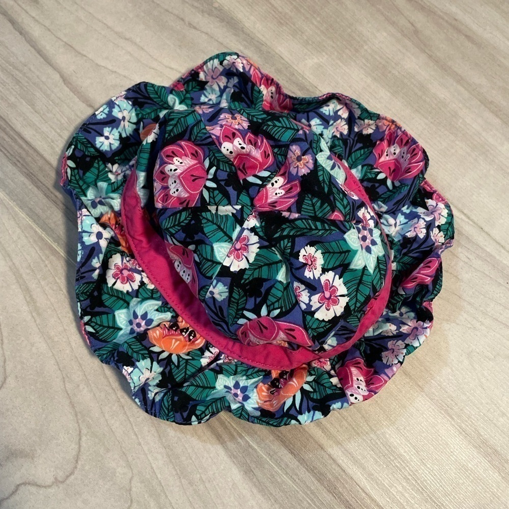 Gymboree Blue & Pink Floral Pattern Hat With Velcro Chin Strap-Size 0-12 Months - Picture 2 of 5